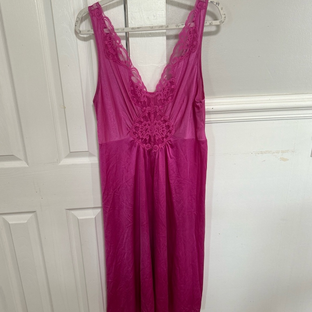 Vintage Vanity Fair Slip Dress Pink Lace Collar Silky Satin Romantic Nylon XL